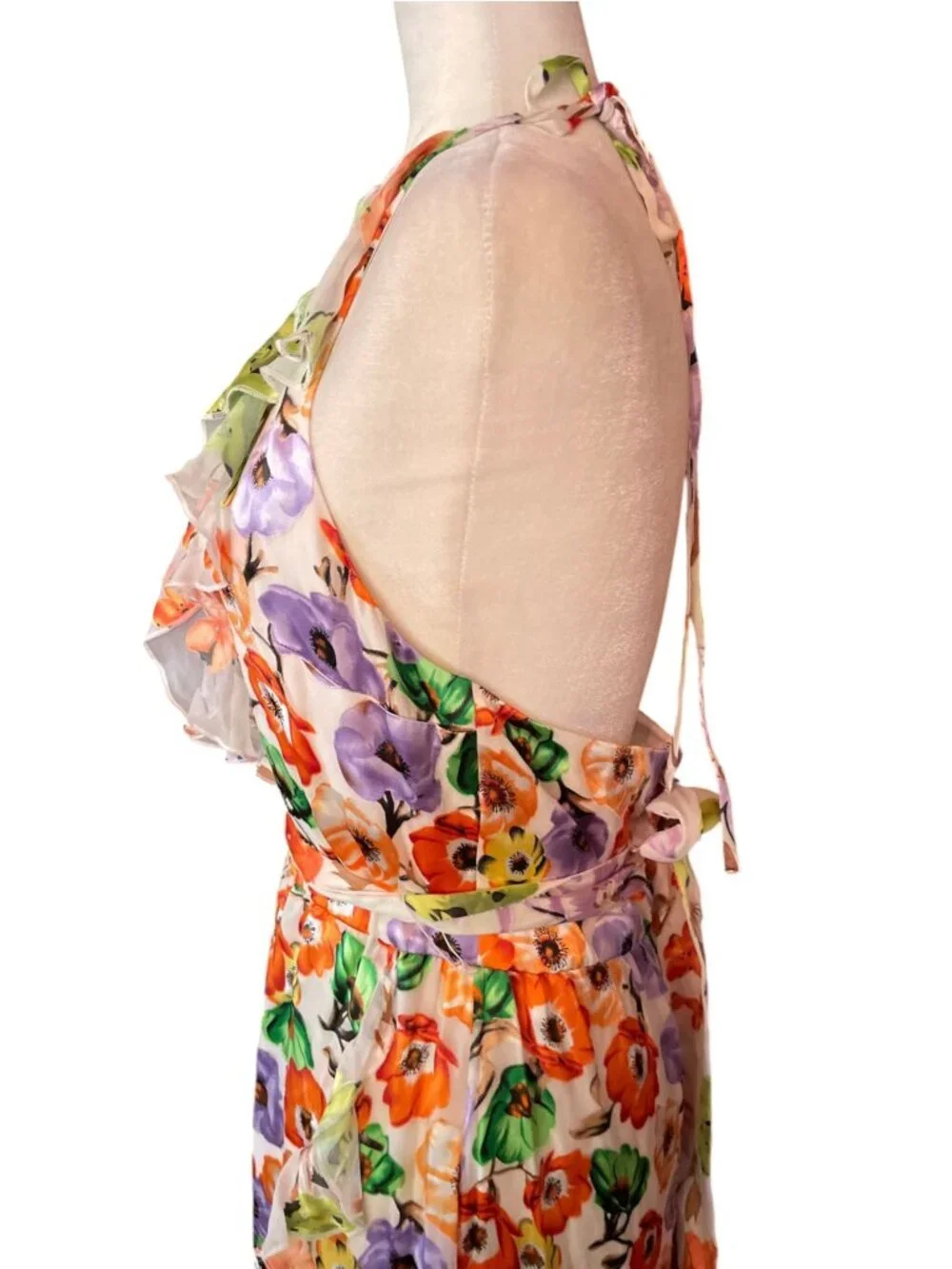 Alice + Olivia Evelia Floral Tie Waist Silk Blend Floral Dress SZ 8 Wedding - Picture 7 of 16